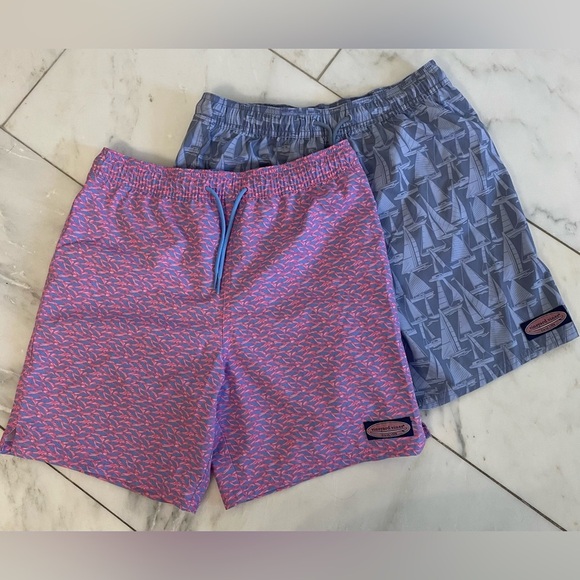 Vineyard Vines youth large, two for one, 2 pairs printed swim trunks w/ netting - Picture 1 of 15
